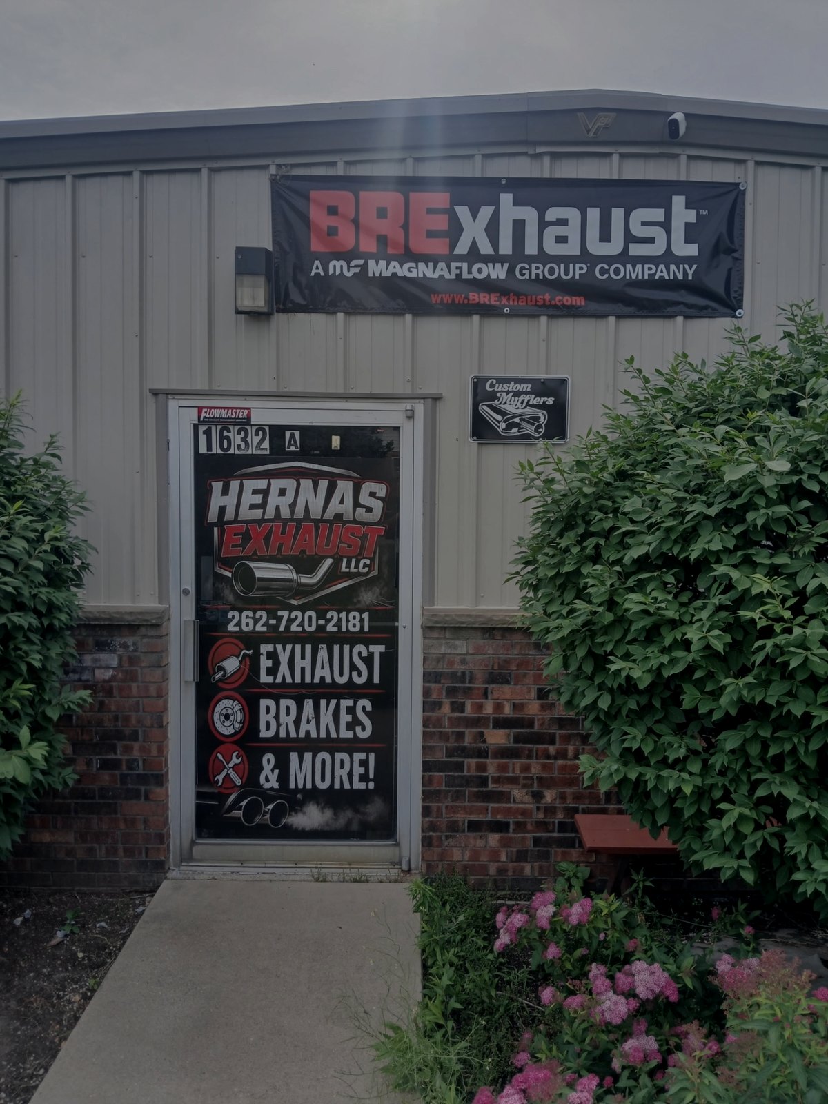 Front entrance of Hernas Exhaust LLC at 1632 S West Ave Unit A in Waukesha, Wisconsin
